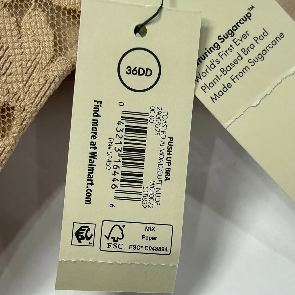 No Boundaries Sugarcup Push‎ Up Bra 36DD Toasted Almond Floral Lace New